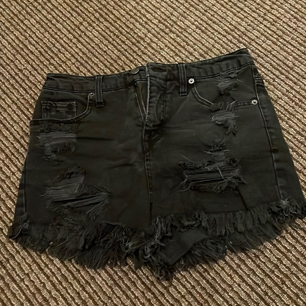 Black distressed high rise denim/jean shorts